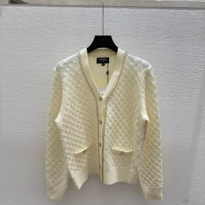 Chanel Cardigan in Cream with Gold Chain Trim