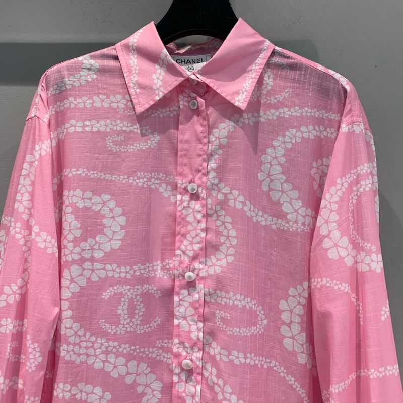 Chanel Early Autumn Pink Shirt with White Flowers