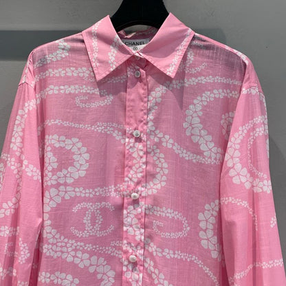 Chanel Early Autumn Pink Shirt with White Flowers