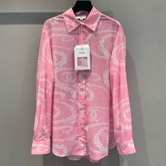 Chanel Early Autumn Pink Shirt with White Flowers