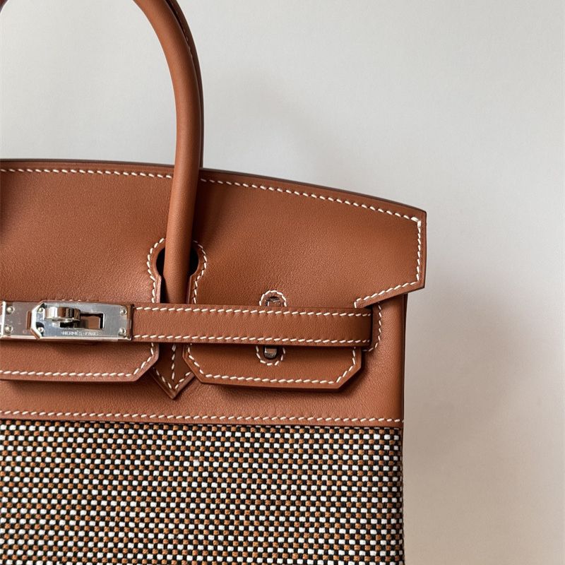Hermes Birkin 25 In Toile and Gold Swift Leather
