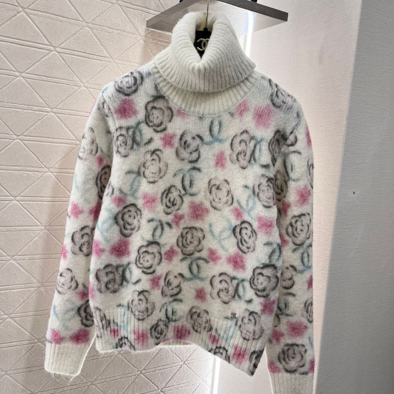 Hand-Painted Camellia Turtleneck Sweatshirt