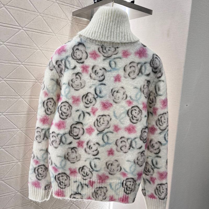 Hand-Painted Camellia Turtleneck Sweatshirt